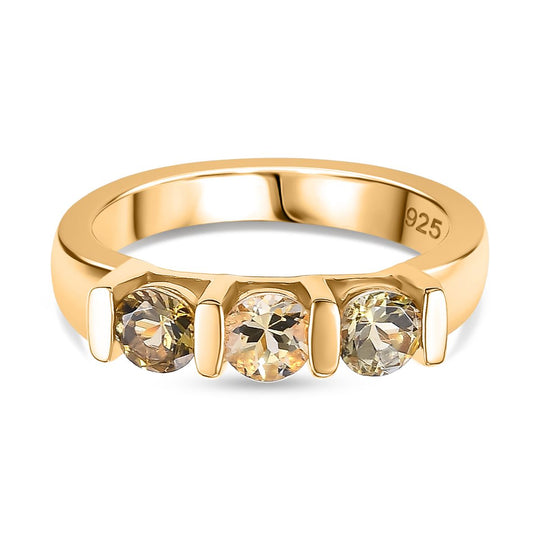AA Natürlicher goldener Tansanit Ring 925 Silber 750 Gelbgold Vermeil (Größe 20.00) ca. 0,54 ct