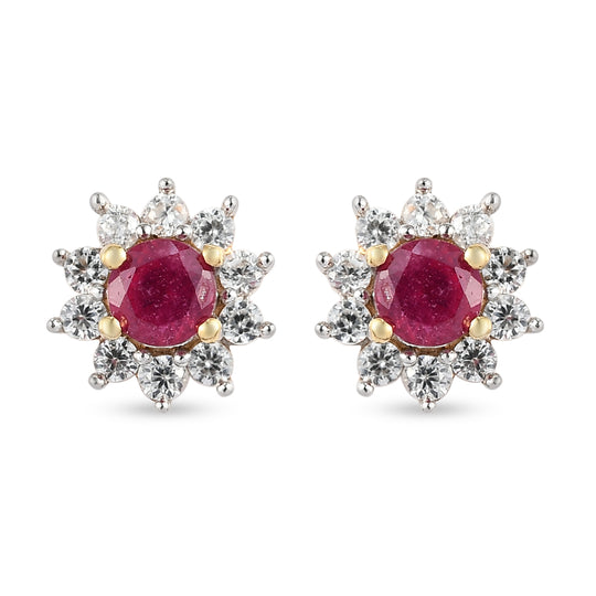 Amerikanische, natürliche Sleeping Beauty Türkis und Zirkon florale Halo Ohrringe, 925 Silber platiniert - 1,17 ct.