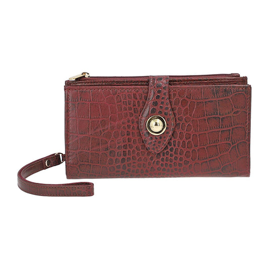Kroko-geprägte Geldbörse aus 100% echtem Leder mit RFID Schutz, 19x11.4x1.3cm, Braun