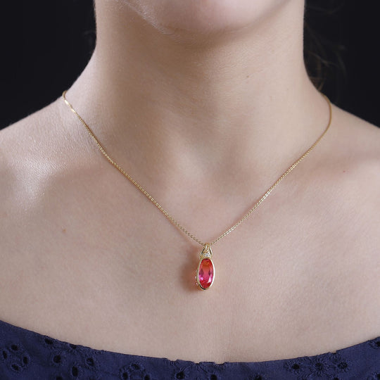 Tulip inspiriert - Sunset Quarz Triplette, Weißer Zirkon Anhänger 925 Silber vergoldet ca. 3.56 ct