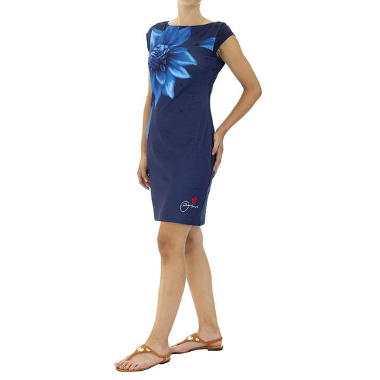 DESIGUAL, Ärmelloses, körperbetontes Kleid mit blau Blumendruck, Schwarz, Größe- 38
