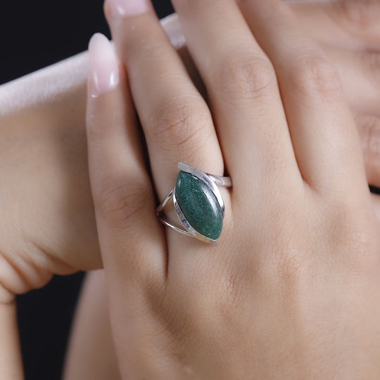 Grüner Aventurin Ring Messing platiniert (Größe 18.00) ca. 8,02 ct