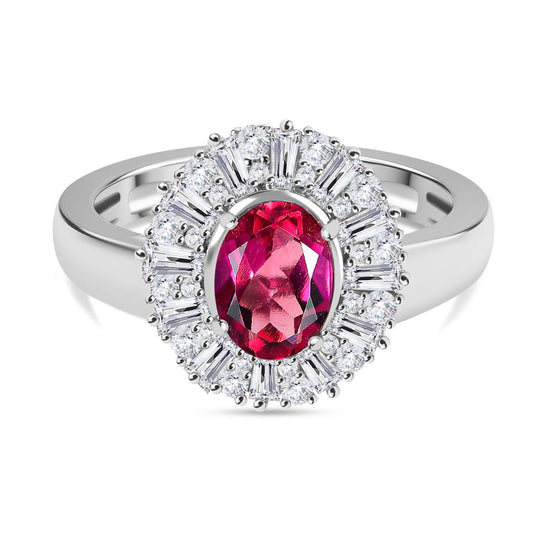 Lab Grown Roter Smaragd (Beryll), Weißer Zirkon Ring 925 Silber rhodiniert (Größe 20.00) ca. 2.22 ct