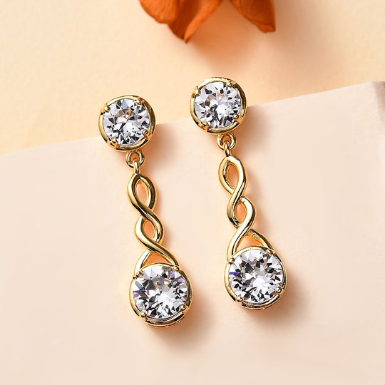 J Francis gefertigt mit Swarovski Weißer Kristall Ohrringe 925 Silber 750 Gelbgold Vermeil