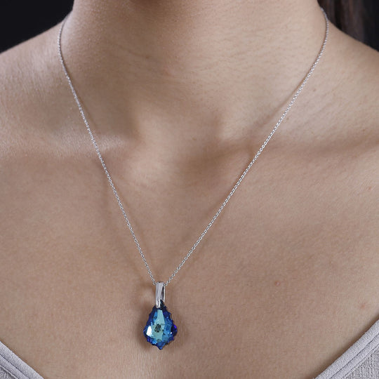 J Francis gefertigt mit SWAROVSKI Bermuda blau Swarovski Kristall Anhänger 925 Silber rhodiniert