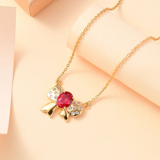 Lab Created Padparadscha-Saphir, Weißer Zirkon Halskette ca. 45 cm 925 Silber 750 Gelbgold Vermeil ca. 3.17 ct