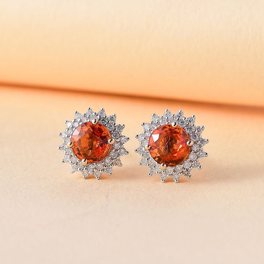 LUXORO zertifizierte und geprüfte AAA gelbe Saphir und GH-I2 Diamant florale Halo Ohrringe in 585 Gelbgold - 2.23 ct