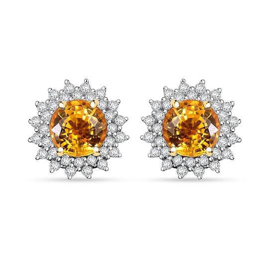 LUXORO zertifizierte und geprüfte AAA gelbe Saphir und GH-I2 Diamant florale Halo Ohrringe in 585 Gelbgold - 2.23 ct