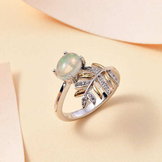 AA Natürlicher, äthiopischer Welo Opal, Weißer Zirkon Ring 925 Silber rhodiniert ca. 0,97 ct
