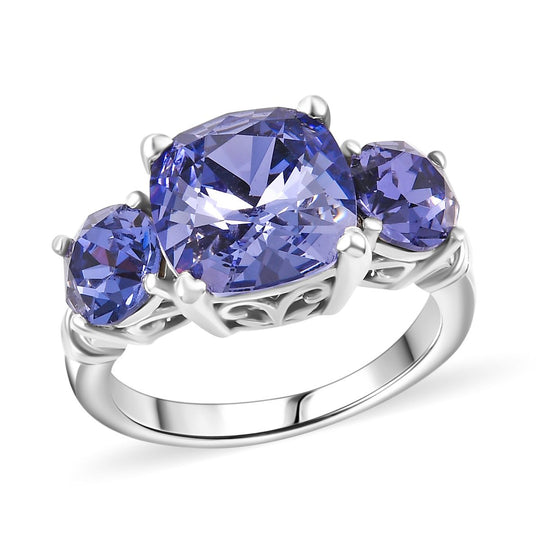 J Francis gefertigt mit SWAROVSKI - Tansanit Kristall Ring 925 Silber rhodiniert 4.53 ct