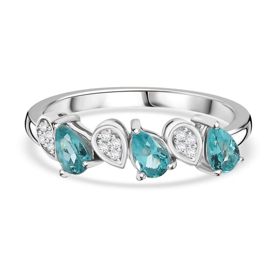 AA Lagunen Apatit, Weißer Zirkon Ring 925 Silber rhodiniert (Größe 17.00) ca. 0,77 ct