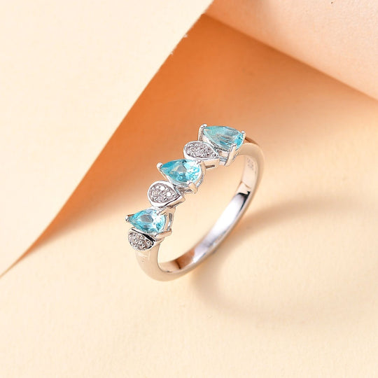 AA Lagunen Apatit, Weißer Zirkon Ring 925 Silber rhodiniert (Größe 17.00) ca. 0,77 ct