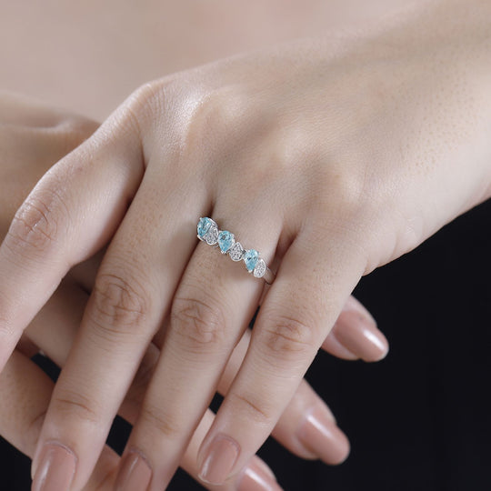 AA Lagunen Apatit, Weißer Zirkon Ring 925 Silber rhodiniert (Größe 17.00) ca. 0,77 ct