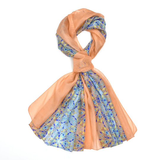 LA MAREY - 100% Maulbeeren-Seidenschal, Chiffon, 110x180 cm, Rosa und Blau