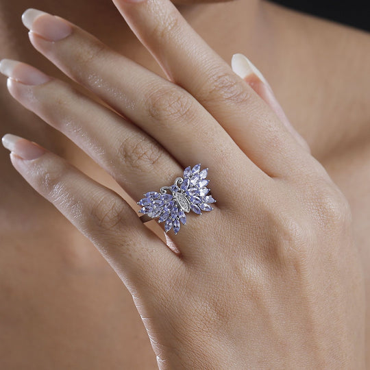Tansanit Ring 925 Silber rhodiniert (Größe 18.00) ca. 2.23 ct