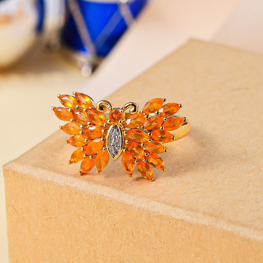 Feueropal Ring 925 Silber 750 Gelbgold Vermeil (Größe 20.00) ca. 1.33 ct