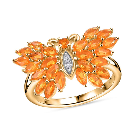 Feueropal Ring 925 Silber 750 Gelbgold Vermeil (Größe 20.00) ca. 1.33 ct
