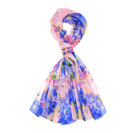 LA MAREY - 100% Maulbeeren-Seidenschal, Chiffon, 110x180 cm, Rosa und Blau