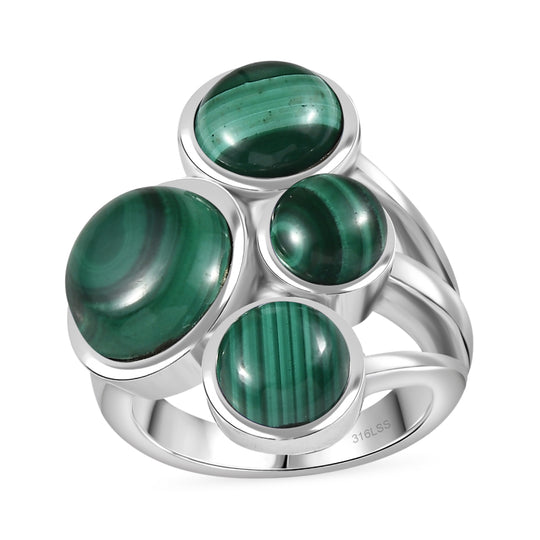Malachit Ring, 316L Edelstahl (Größe 19.00) ca. 12.36 ct