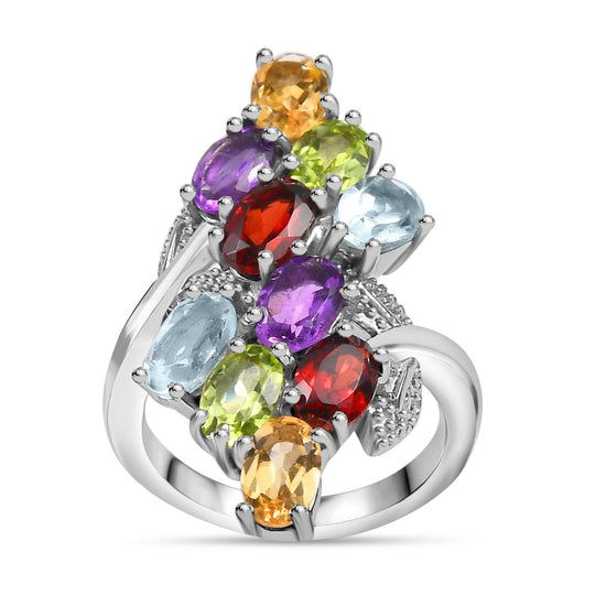 Himmelblauer Topas, Roter Granat Ring Edelstahl ca. 5,04 ct