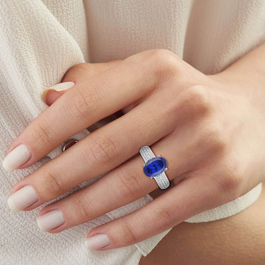 Rhapsody AAAA Tansanit, Weißer Diamant VS-EF Ring, AGI zertifiziert und geprüft, 950 Platin (Größe 18.00) ca. 4,85 ct