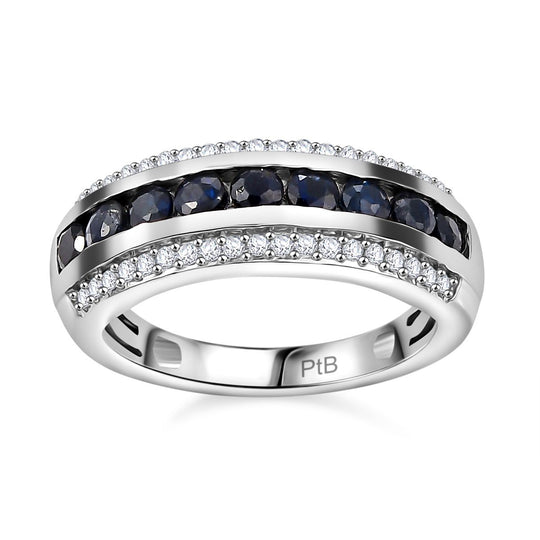 Masoala Saphir (Fissure gefüllt), Weißer Zirkon Ring Messing (Lieferung in 10-12 Tagen) ca. 1.13 ct