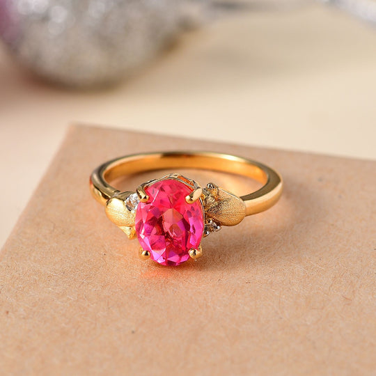 Sunset Quarz Triplette, Weißer Zirkon Ring 925 Silber vergoldet ca. 2,08 ct