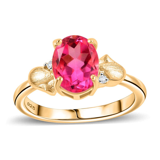 Sunset Quarz Triplette, Weißer Zirkon Ring 925 Silber vergoldet ca. 2,08 ct