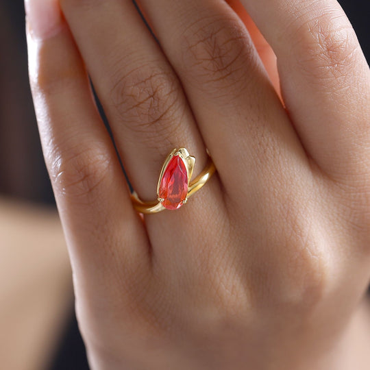 Tulip inspiriert - Sunset Quarz Triplette Ring, 925 Silber vergoldet (Größe 18.00) ca. 2.05 ct