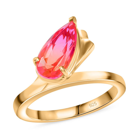 Tulip inspiriert - Sunset Quarz Triplette Ring, 925 Silber vergoldet (Größe 18.00) ca. 2.05 ct