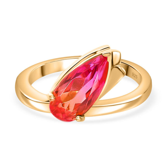 Tulip inspiriert - Sunset Quarz Triplette Ring, 925 Silber vergoldet (Größe 18.00) ca. 2.05 ct
