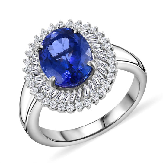 RHAPSODY AAAA Tansanit, Weißer Diamant (VS-EF) Ring 950 Platin (Größe 20.00) ca. 4.56 ct