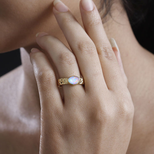 AA Natürlicher, äthiopischer Welo Opal Ring 925 Silber 750 Gelbgold Vermeil (Größe 21.00) ca. 0.87 ct