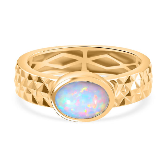 AA Natürlicher, äthiopischer Welo Opal Ring 925 Silber 750 Gelbgold Vermeil (Größe 21.00) ca. 0.87 ct