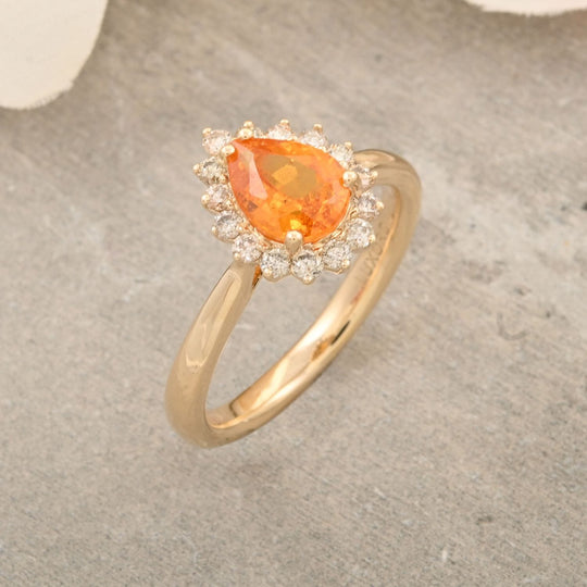 LUXORO zertifizierter und geprüfter AAA Fanta Granat und GH-I2 weißer Diamant Halo Ring in 417 Gold -(10-15 Werktage Lieferzeit) 1,70 ct.