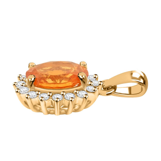 LUXORO zertifizierter und geprüfter AAA Fanta Granat und GH-I2 Diamant Halo Anhänger in 417 Gold - 1,90 ct.