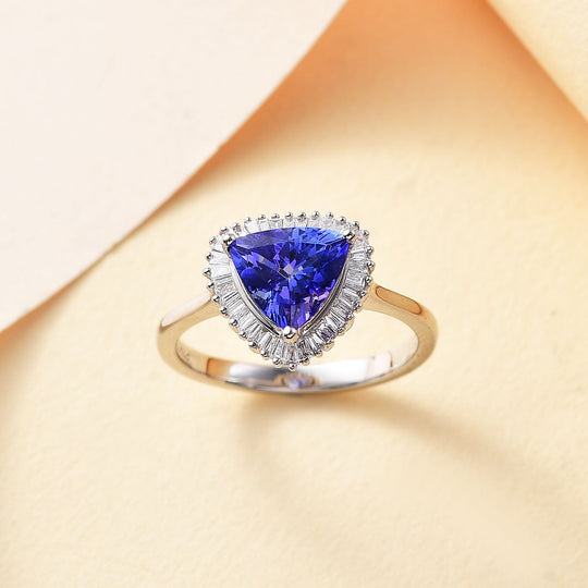 RHAPSODY AAAA Tansanit, Weißer Diamant Ring 950 Platin (Größe 21.00) ca. 2.04 ct