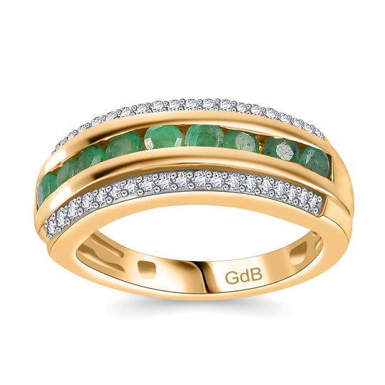 Kagem Sambischer Smaragd, Weißer Zirkon Ring, Goldfarben ca. 0.95 ct