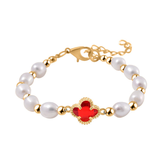Weißes Glas und weiße Süßwasser Perle 17,5+5cm Armband, Legierung vergoldet