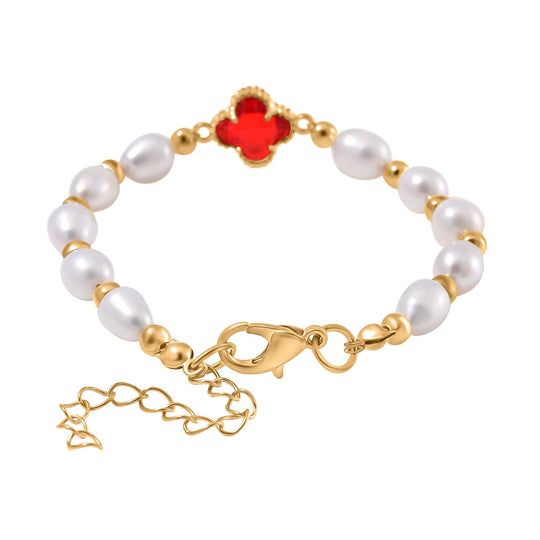 Glas, Weiße Süßwasser Perle Armband BR-Stretch Standard gelb vergoldet