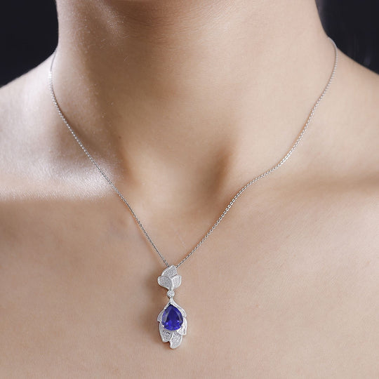 Tansanit-Farbe Quarz, Weißer Zirkon Anhänger 925 Silber rhodiniert ca. 2.56 ct