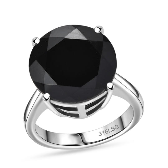 Schwarzer Spinell Ring 316L Edelstahl ca. 11.08 ct