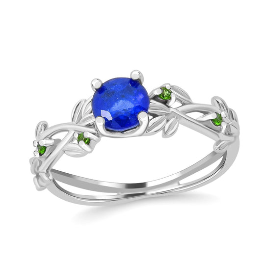 Blauer Spinell, Natürlicher Chromdiopsid Ring 925 Silber rhodiniert ca. 0,90 ct