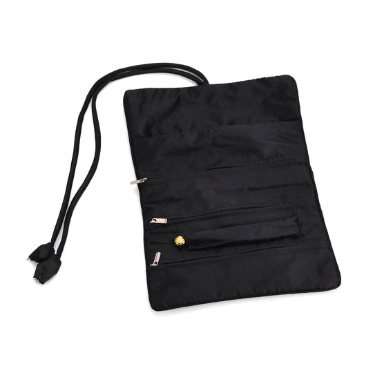 Eleganter Schmuckorganizer aus Satin mit Stickerei und 5 Premium-Poliertüchern, 20 x 9 cm, Olivgrün
