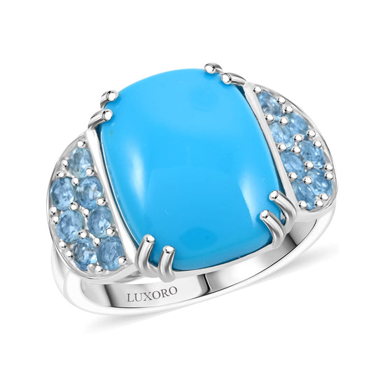 AAA Amerikanischer Sleeping Beauty Türkis (Kissen 16x12mm), Santamaria Aquamarin Ring, AGI zertifiziert und geprüft, 417 Gold (Größe 18.00) ca. 8.50 ct