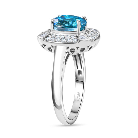 RHAPSODY AAAA Ratnakiri Blauer Zirkon, Weißer Diamant Ring 950 Platin (Größe 18.00) ca. 5.77 ct