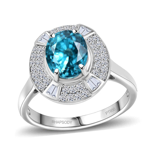 RHAPSODY AAAA Ratnakiri Blauer Zirkon, Weißer Diamant Ring 950 Platin (Größe 18.00) ca. 5.77 ct