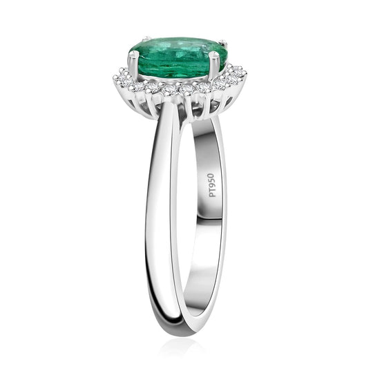 Rhapsody AAAA Kagem Sambischer Smaragd, Weißer Diamant Ring 950 Platin (Größe 17.00) ca. 1,30 ct