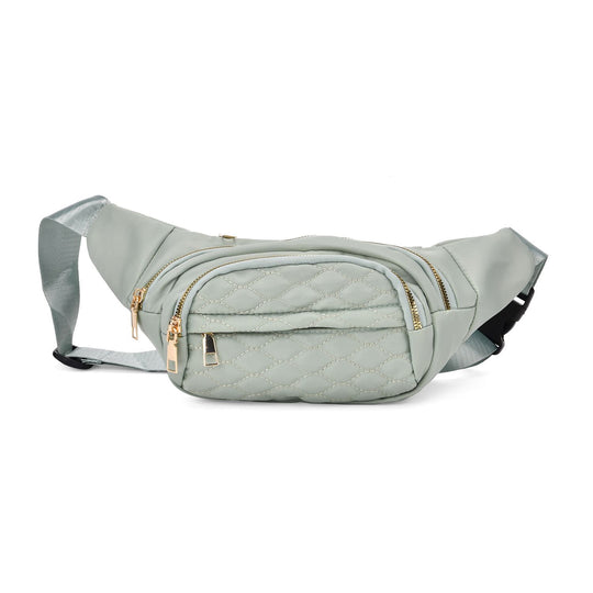 Gesteppte Nylon-Gürteltasche - RFID-Schutz, 4 Außenfächer, verstellbarer Schultergurt, 36?x?4?x13?cm, Grün