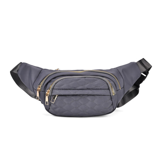 Gesteppte Nylon-Gürteltasche - RFID-Schutz, 4 Außenfächer, verstellbarer Schultergurt, 36?x?4?x13?cm, Grün
